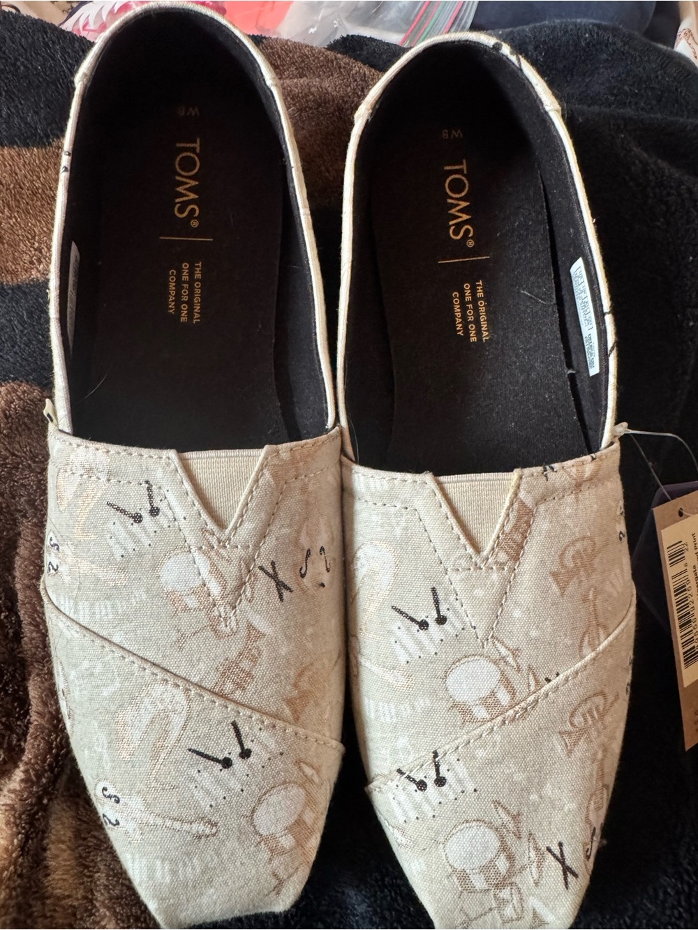 TOMS Natural Jazz Band Print Beige Alpargata Slip-Ons